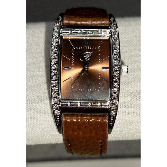 New Burgi Quartz Womens Watch BTV135‎ Brown Leather Strap 27mm Crystal Bling main image 12